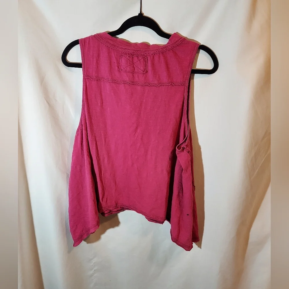 Free People Henley Magenta Flowy Cotton Sleeveless Summer Top